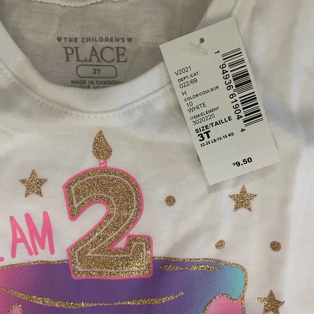 The Children’s Place Tshirt, Size 3T, I AM 2 Tee, 100% Cotton New